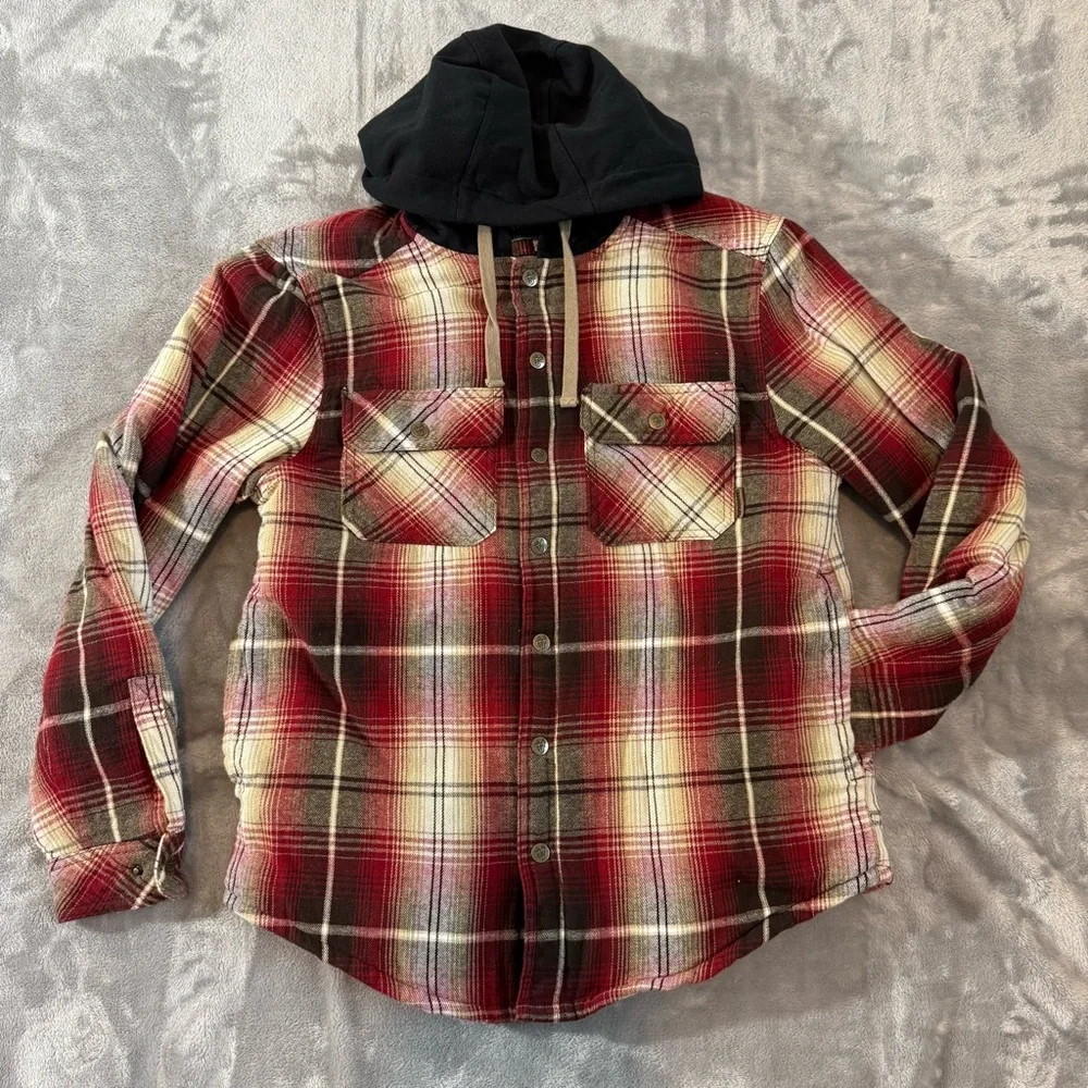 Legendary Outfitters Plaid Quilted Flannel Jacket Hooded Snap Shirt Small